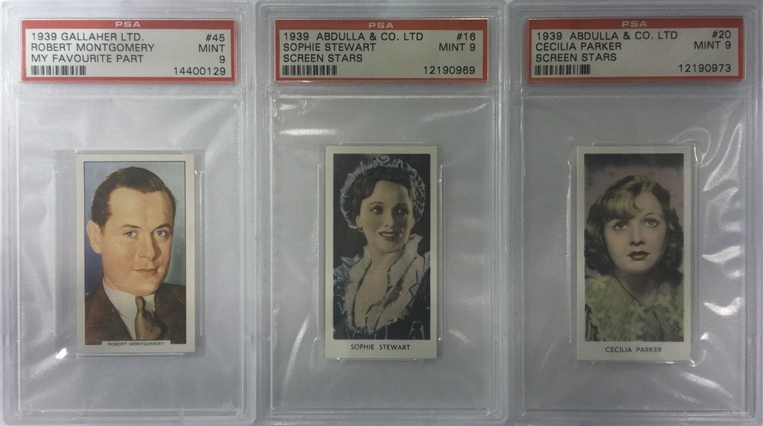 Lot of 3 - 1939 Gallaher Screen Star Cards w. Robert Montgomery - PSA 9