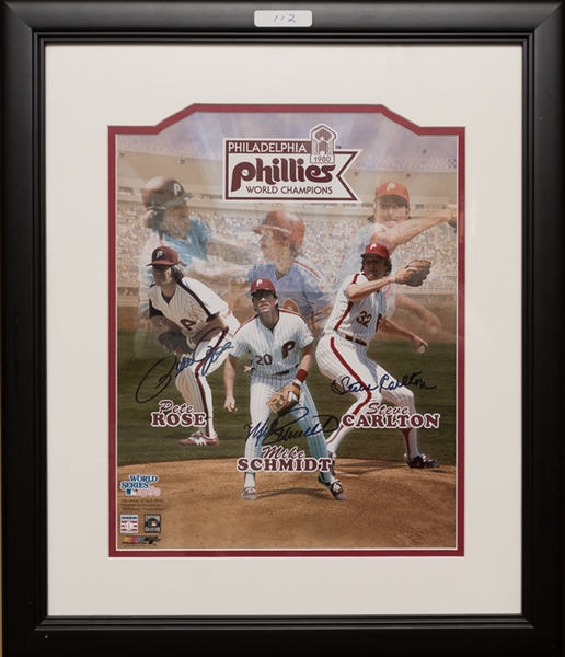 Mike Schmidt/Steve Carlton/Pete Rose Signed & Framed Photo Display