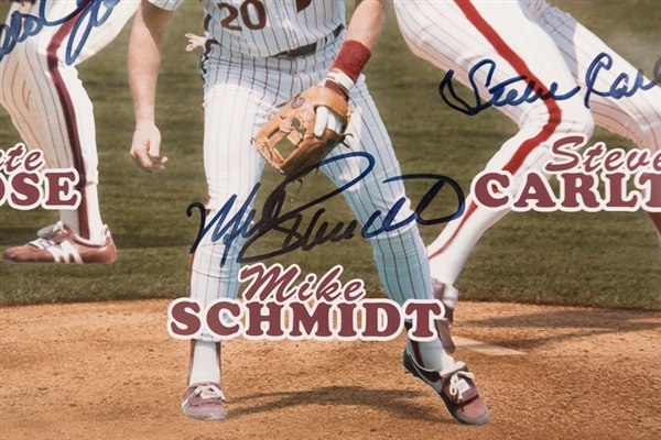 Mike Schmidt/Steve Carlton/Pete Rose Signed & Framed Photo Display