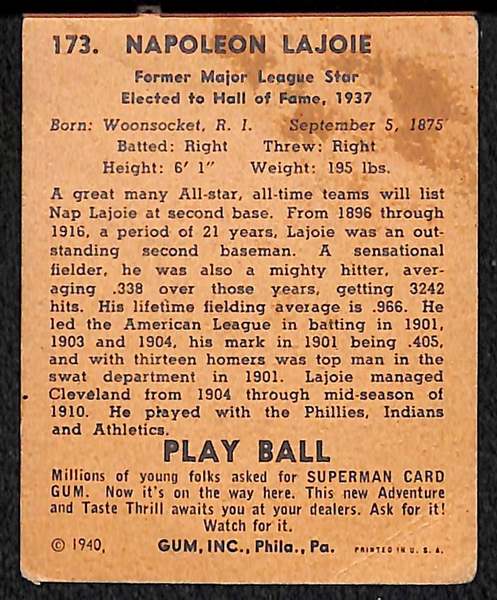 1940 Play Ball #173 Napoleon Lajoie 