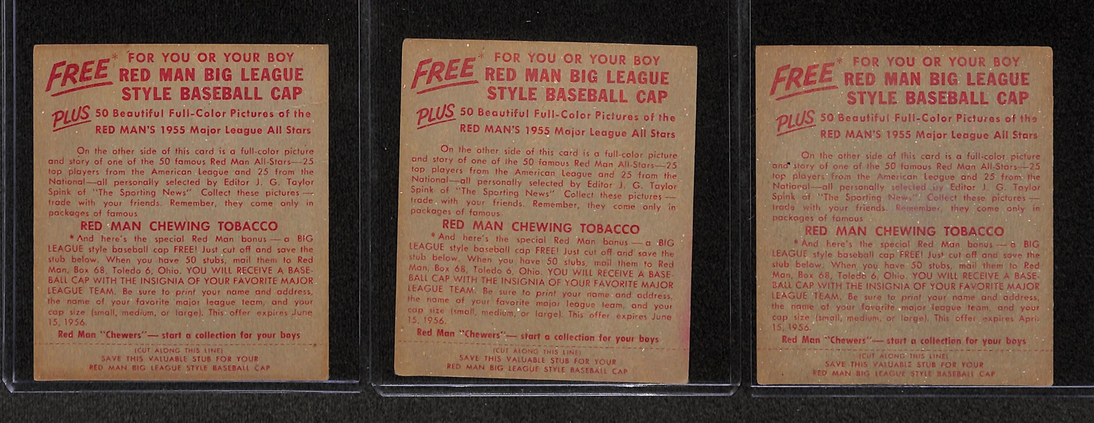 Lot of (3) 1955 Red Man Cards With Tabs w. Fox - Harshman - Sarni