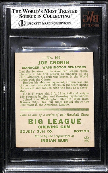 1933 Goudey Joe Cronin BVG 2