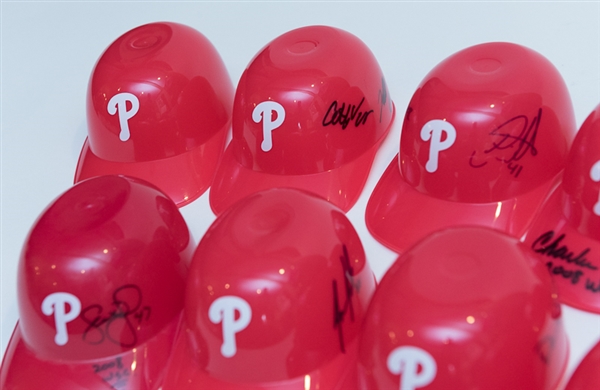 Lot of 11 Philadelphia Phillies Signed Mini Batting Helmets w. Charlie Manuel