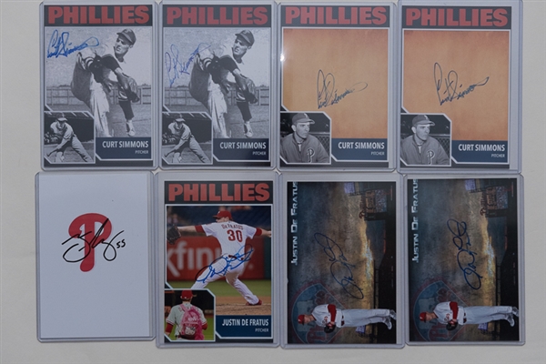 Lot of 38 Philadelphia Phillies Signed 4 x 6 Photos w. Curt Simmons & Dallas Green