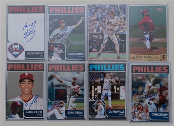 Lot of 38 Philadelphia Phillies Signed 4 x 6 Photos w. Curt Simmons & Dallas Green