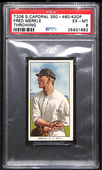 1909 T206 Fred Merkle - THROWING - Sweet Caporal - PSA 6