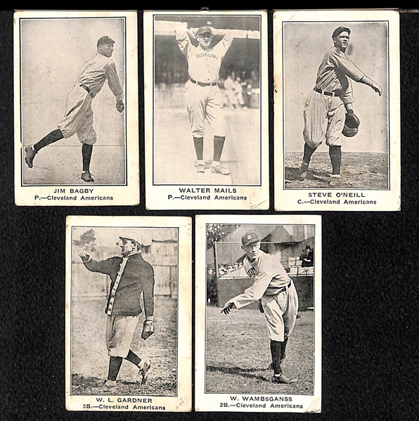 Lot of (5) 1922 E121 American Caramel Cards of Cleveland Indians Players