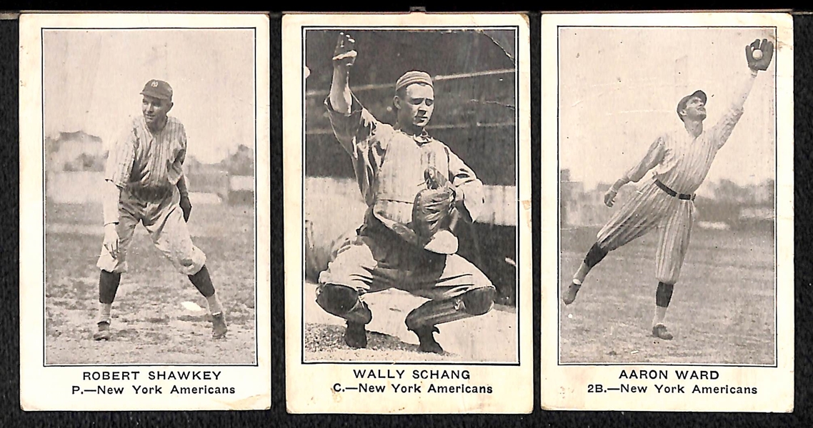 Lot of (5) 1922 E121 American Caramel Cards of New York Yankees.