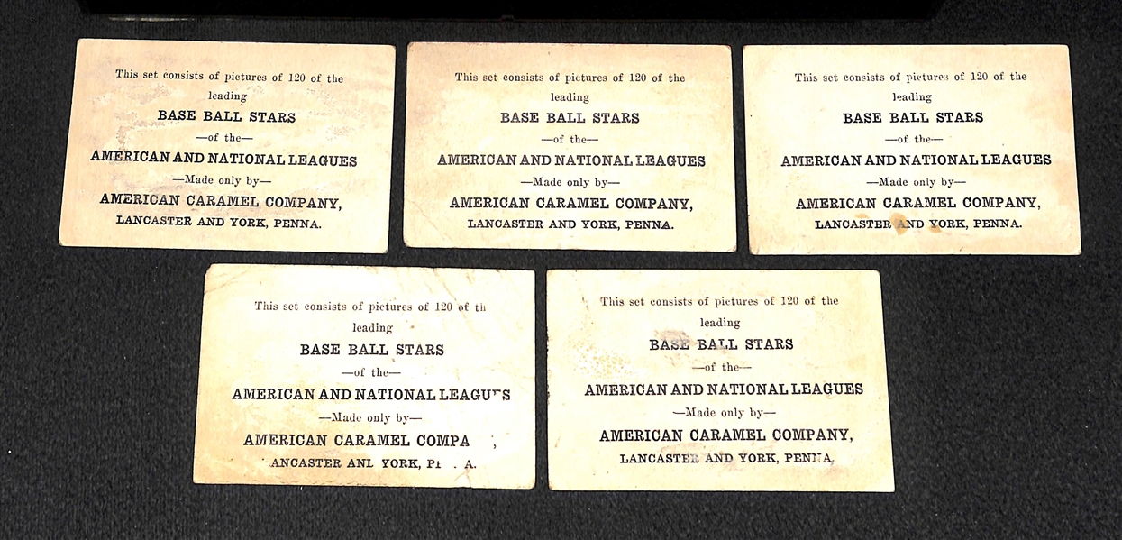 Lot of (5) 1922 E121 American Caramel Cards of New York Yankees.