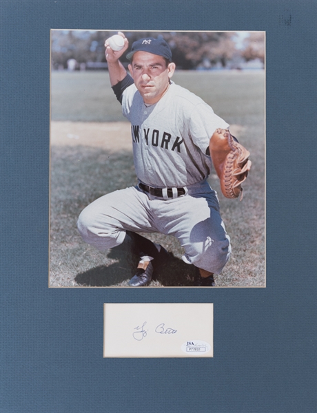 Yogi Berra & Don Larson Cut Autograph Matted Displays