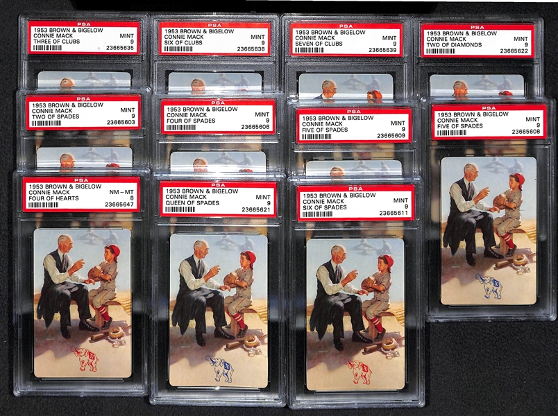 Lot of (11) 1953 Brown & Bigelow Cards of Connie Mack PSA 8's & 9's