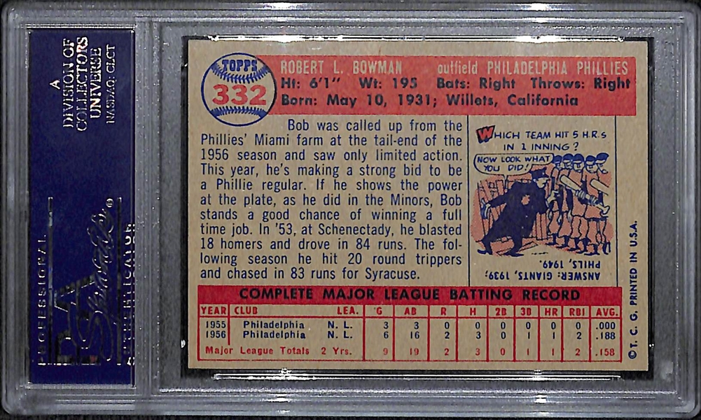 1957 Topps #332 Bob Bowman PSA 8