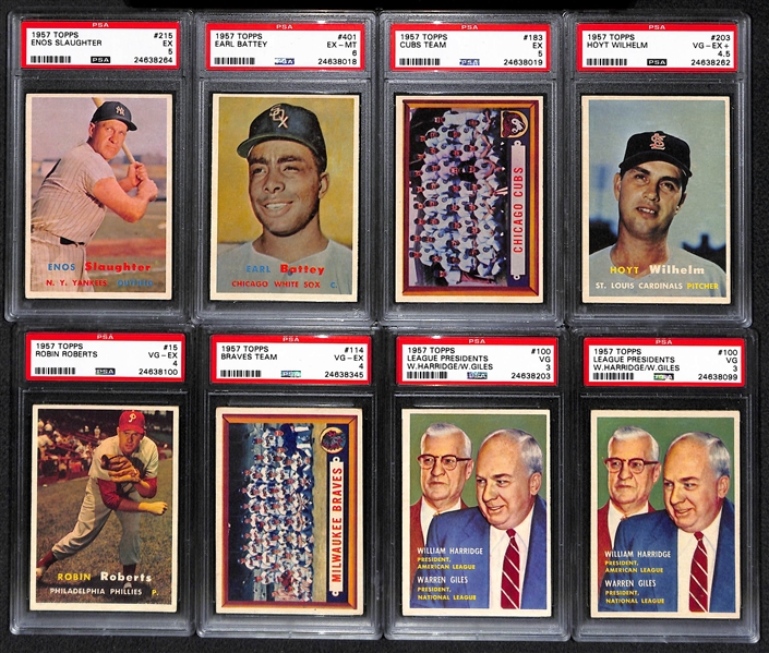 Lot of (8) 1957 Topps Cards PSA Graded w. Slaughter