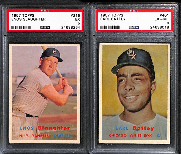 Lot of (8) 1957 Topps Cards PSA Graded w. Slaughter