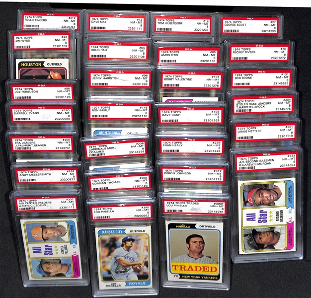 Lot of (27) 1974 Topps PSA Grade 8 Cards w. Rollie Fingers