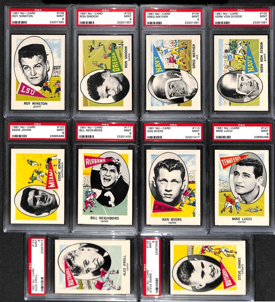 Lot of (10) 1961 Nu-Card Football PSA Grade 9 Cards w. Roy Winston