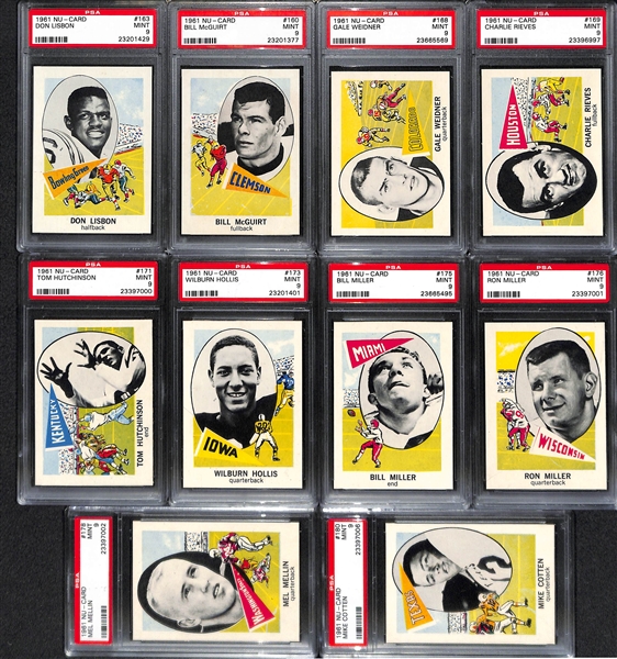 Lot of (10) 1961 Nu-Card Football PSA Grade 9 Cards w. Don Lisbon