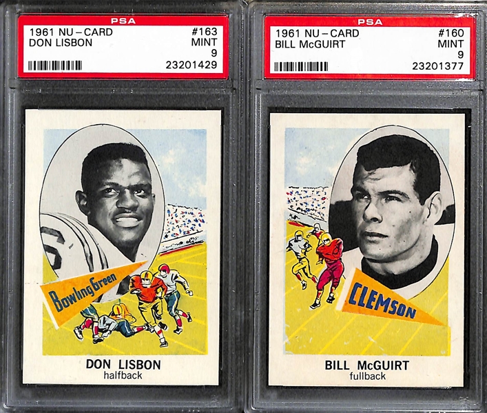 Lot of (10) 1961 Nu-Card Football PSA Grade 9 Cards w. Don Lisbon