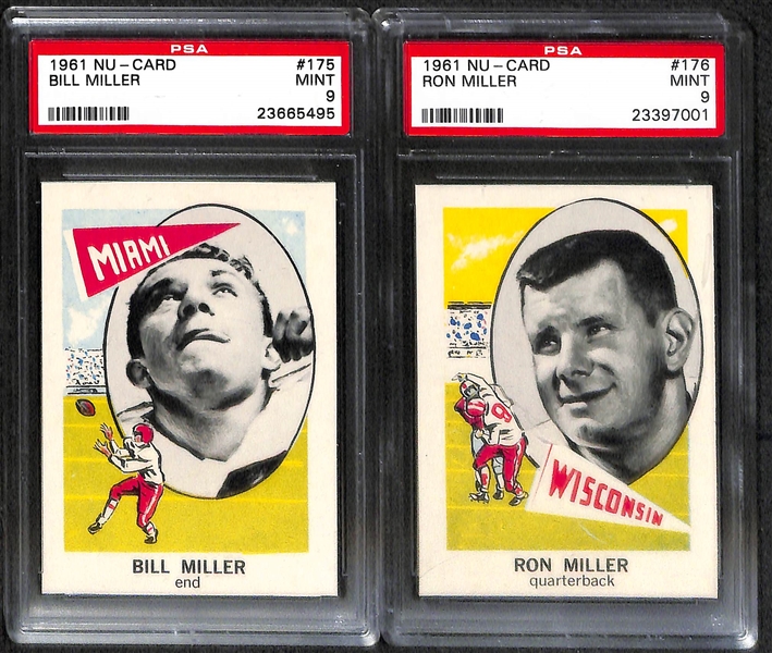 Lot of (10) 1961 Nu-Card Football PSA Grade 9 Cards w. Don Lisbon