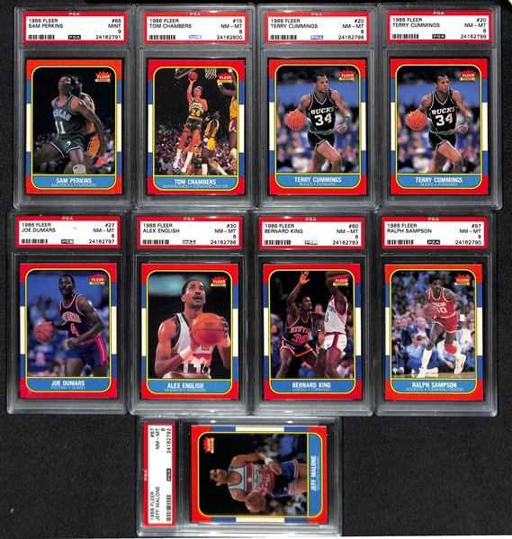 Lot of (9) 1986 Fleer PSA Graded Cards w. Sam Perkins