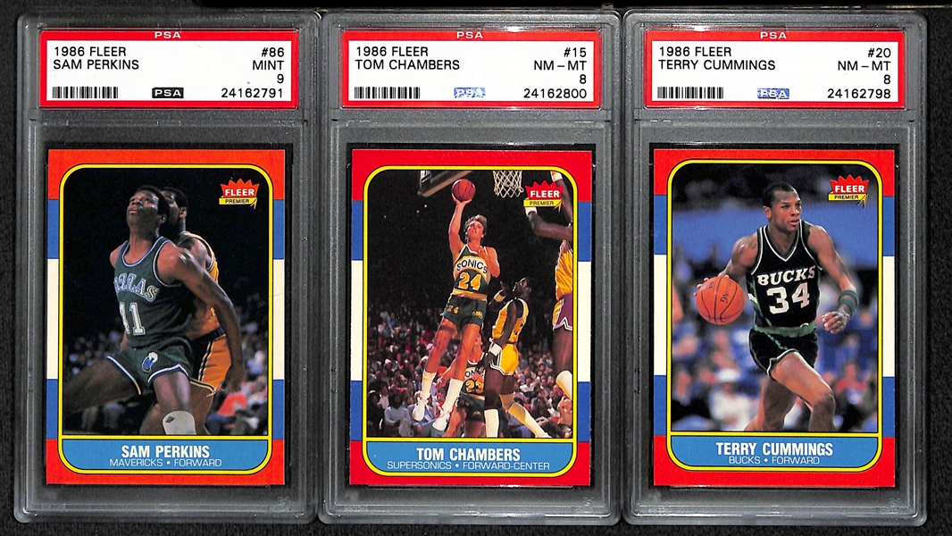 Lot of (9) 1986 Fleer PSA Graded Cards w. Sam Perkins