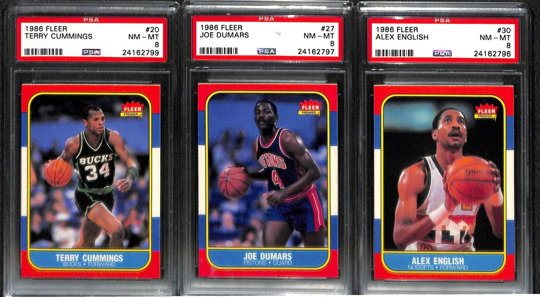 Lot of (9) 1986 Fleer PSA Graded Cards w. Sam Perkins