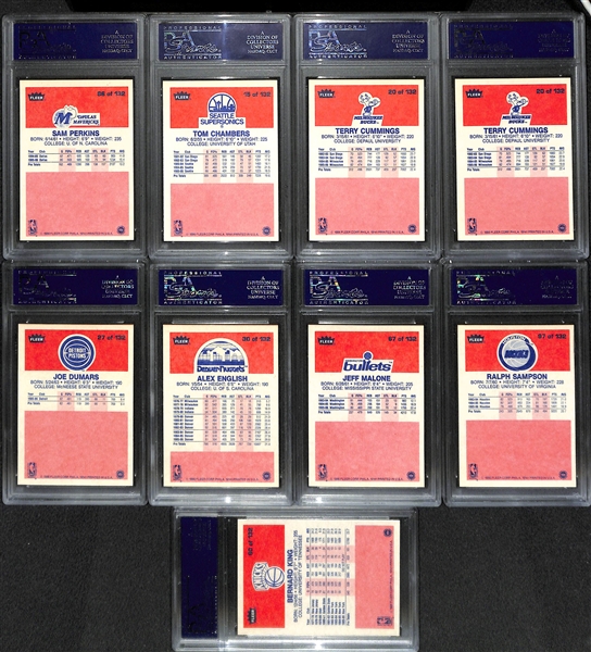 Lot of (9) 1986 Fleer PSA Graded Cards w. Sam Perkins