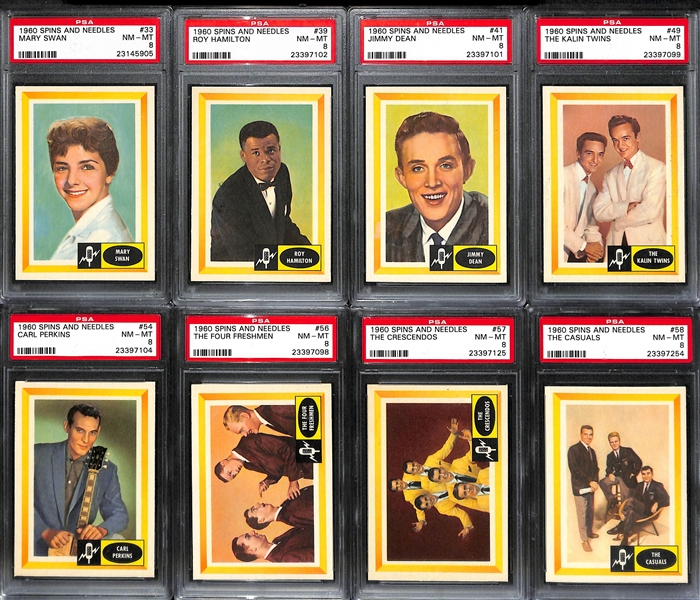 Lot of (8) 1960 Spins & Needles Non-Sport PSA 8 Graded Cards