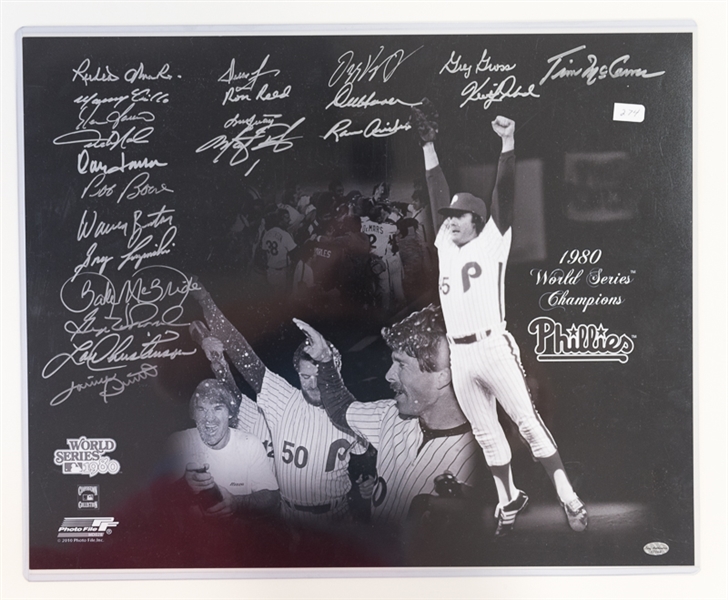 1980 World Series Champions Philadelphia Phillies 16 x 20 Signed Poster Photo - Leaf COA