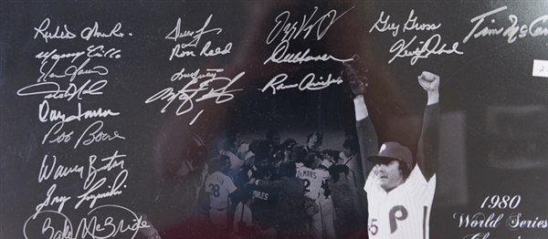 1980 World Series Champions Philadelphia Phillies 16 x 20 Signed Poster Photo - Leaf COA