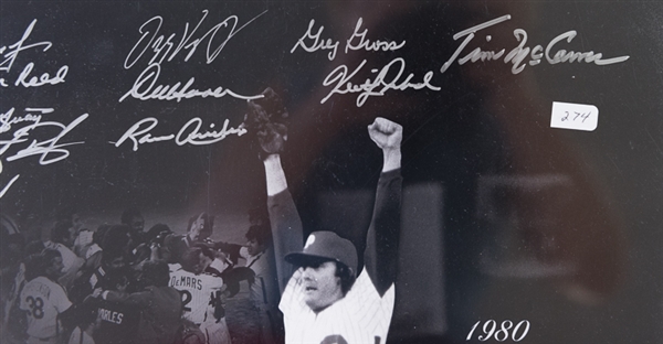 1980 World Series Champions Philadelphia Phillies 16 x 20 Signed Poster Photo - Leaf COA