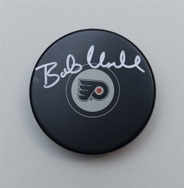 Lot of 2 Philadelphia Flyer Signed Hockey Pucks (Bobby Clarke and Bob Hound Kelly) - JSA