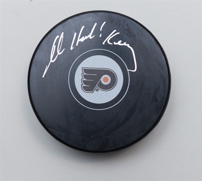 Lot of 2 Philadelphia Flyer Signed Hockey Pucks (Bobby Clarke and Bob Hound Kelly) - JSA