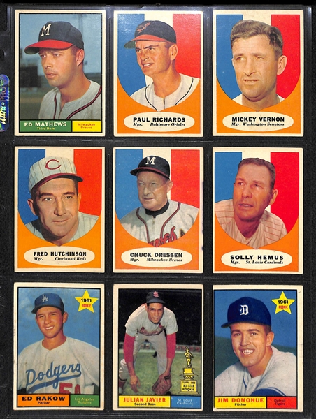 Lot of (72) 1961 Topps Baseball Cards with Eddie Mathews 