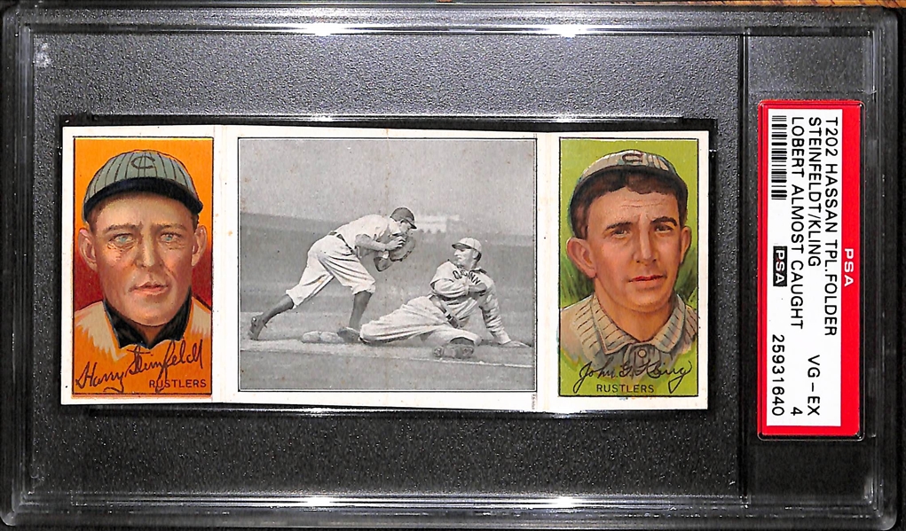 1912 T202 Hassan Triple Folder Steinfeld/Kling, Lobert Almost Caught - PSA 4