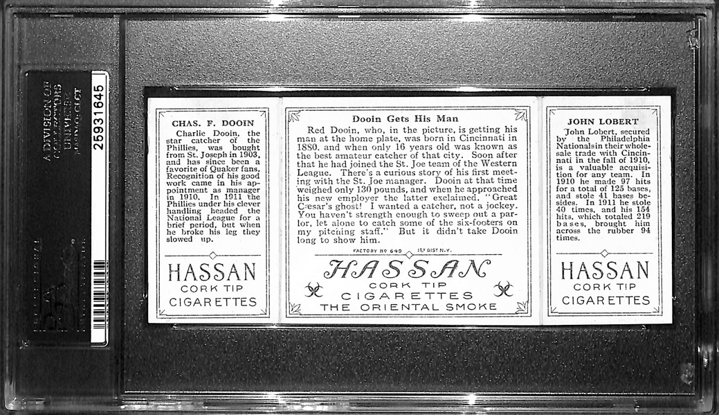 1912 T202 Hassan Triple Folder J.Lobert/C.Dooin, Dooin Gets His Man - PSA 4