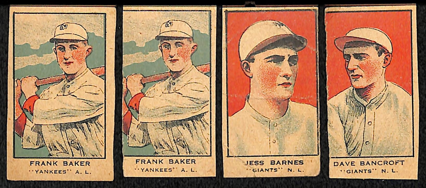 Four HOFers 1920's Strip Cards (two Baker, Bancroft, Barnes)