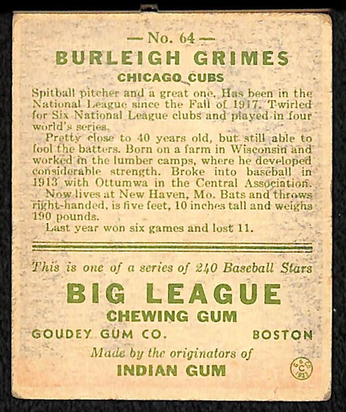 1933 Goudey #64 Burleigh Grimes (HOF) Card