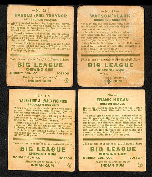 Lot of Four 1933 Goudey Cards w. Pie Traynor (HOF)