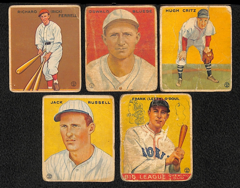 Lot of Five 1933 Goudey cards w. Rick Ferrell (HOF)