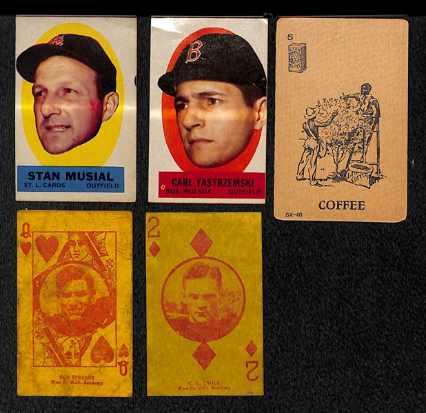 Lot of Five: (2) 1920's FB Play Cards, (1) 1920's Coffee Ad Lion Coffee Black Americana card, (2) 1963 Topps Peel-offs