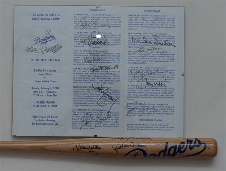 Dodger Greats Signed Mini Bat & Pamphlet