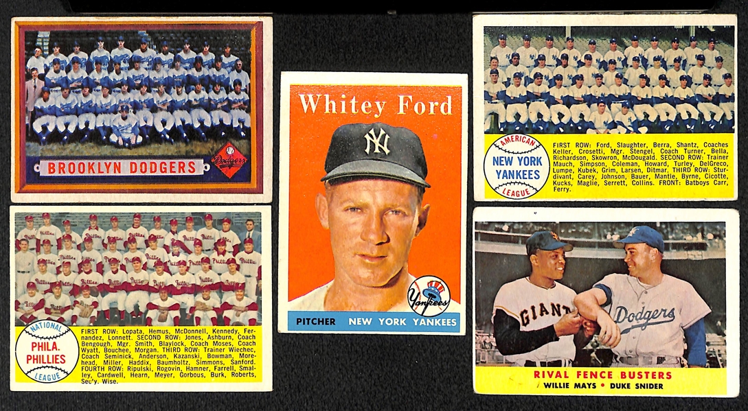 Lot of 5 Topps Cards - (1) 1957 Dodgers Team Card and (4) 1958 Cards