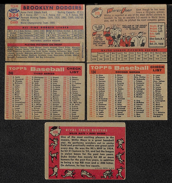 Lot of 5 Topps Cards - (1) 1957 Dodgers Team Card and (4) 1958 Cards