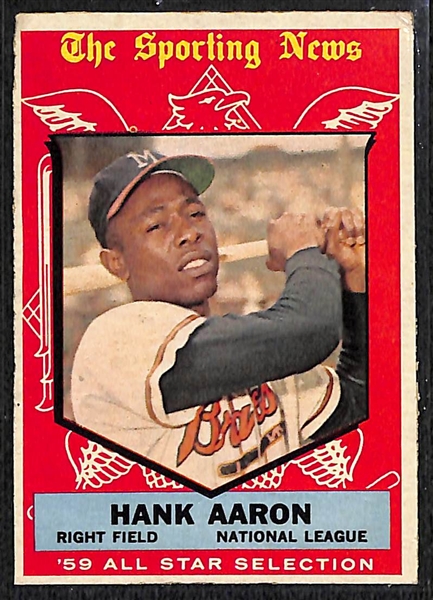 Lot of (3) - Two 1959 Topps All-Star #571 Warran Spahn & #561 Hank Aaron Cards and One 1962 #401 Homer Kings Card