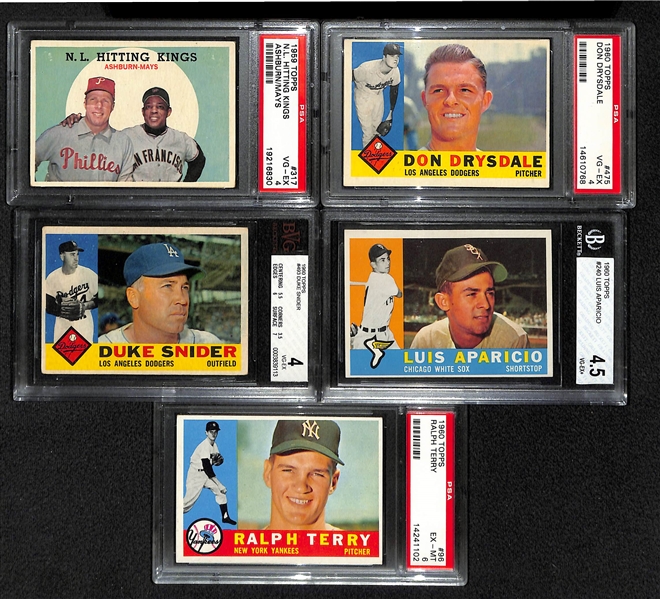 Lot of 5 - Topps Graded Cards 1959-1960 w. Don Drysdale