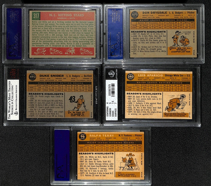 Lot of 5 - Topps Graded Cards 1959-1960 w. Don Drysdale