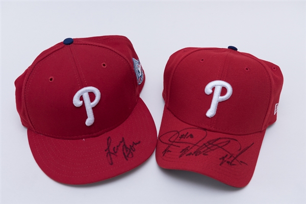 Larry Bowa & Darren Daulton Signed Phillies Hats