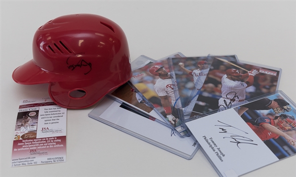 Phillies Autograph Lot w. Domonic Brown Mini Helmet