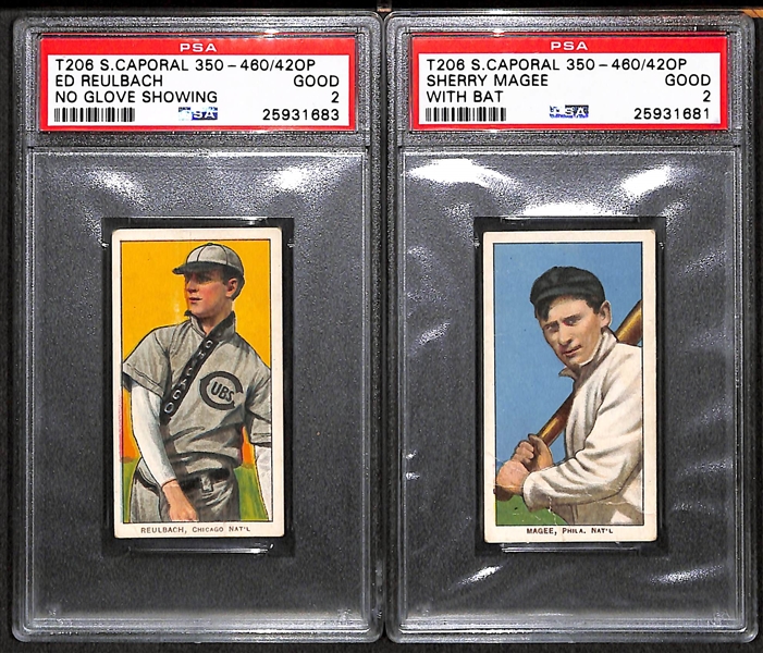 Lot of 2 - 1909 T206 Magee (PSA 2) and Reulbach (PSA 2) - Sweet Caporal Backs